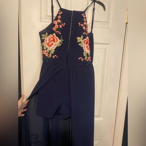 Navy blue romper with overlay skirt